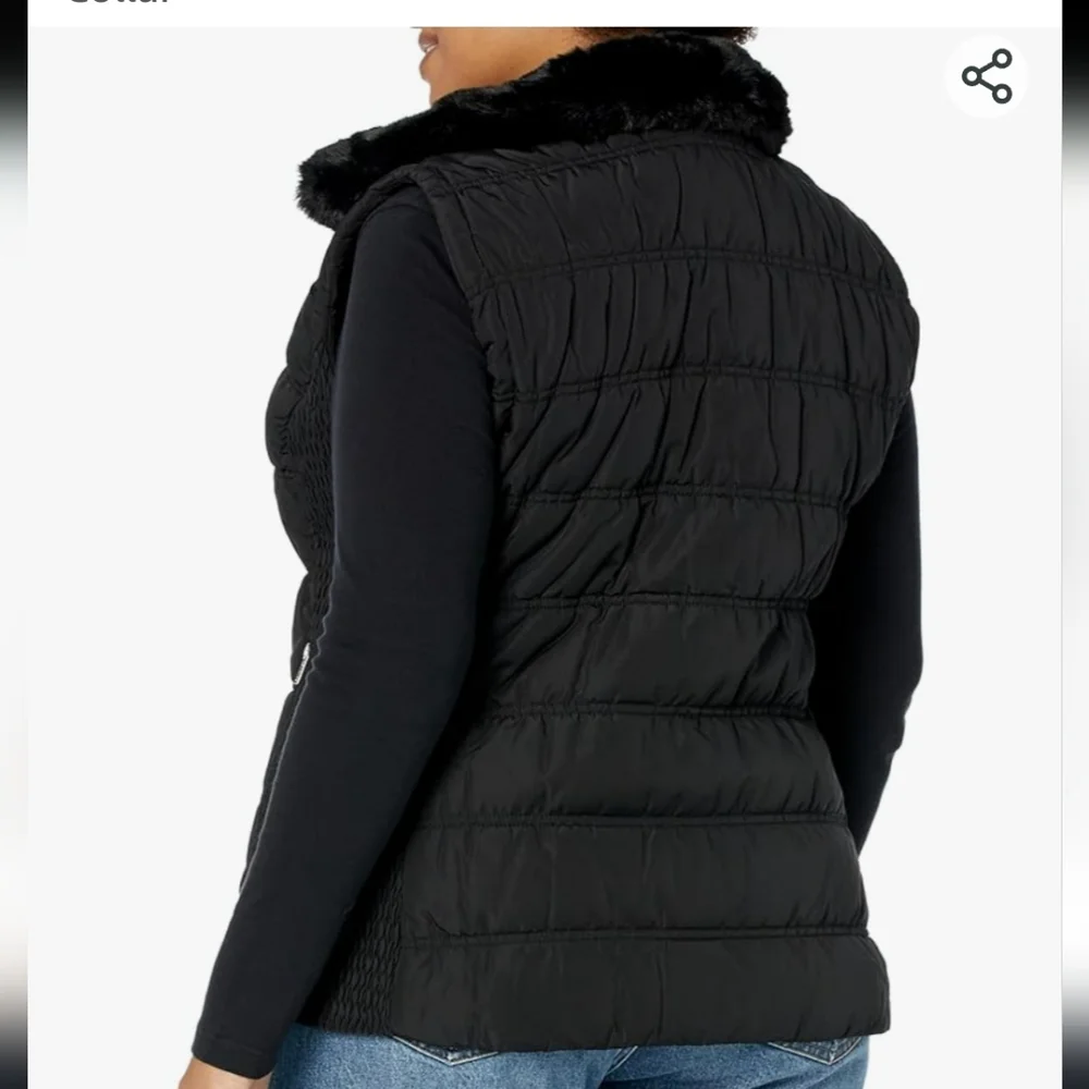 Calvin Klein Quilted Black Fur Collar Vest, Small - Picture 2 of 10
